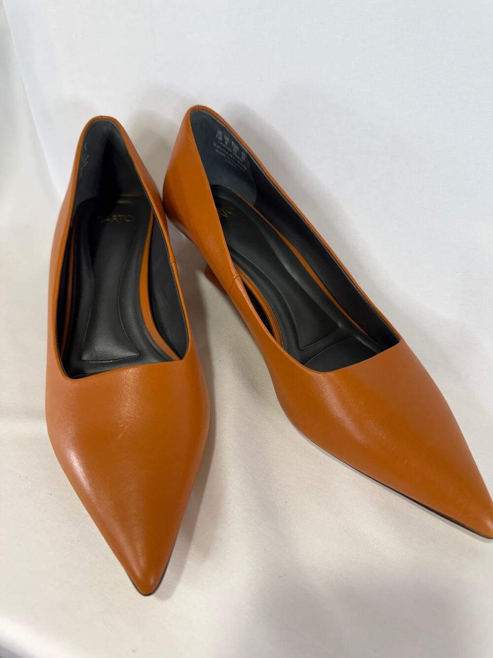 Sarto Franco Sarto Brown Leather Pointed Toe Kitten Heel Pumps Women’s Shoes